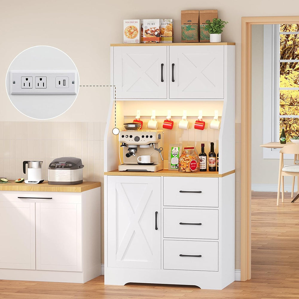 DreamDashio Pantry Cabinet with Adjustable Shelves and 3 Drawers, Tall Kitche...