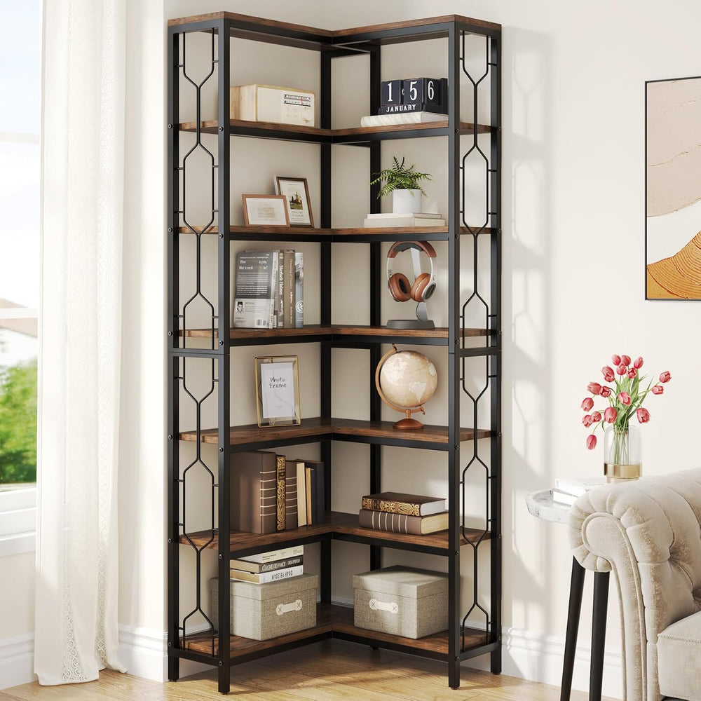Tribesigns Corner Shelf, 7-Tier Industrial Corner Bookshelf and Bookcase | Fr...