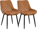 Dining Chair Set of 2, Modern Dining Chairs with Thick Cushions, Faux Leather Upholstered Kitchen Dining Room Chairs with Metal Adjustable Legs for Dining Living Room, Brown