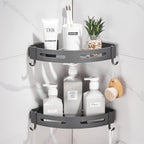 Hoomtaook 2-Tier Corner Shower Shelf No Drilling Bathroom Shelves Shower Caddies Adhesive Bath Corner Shelf Wall Mounted Bathroom Shower Caddy Organizer - Dark Grey