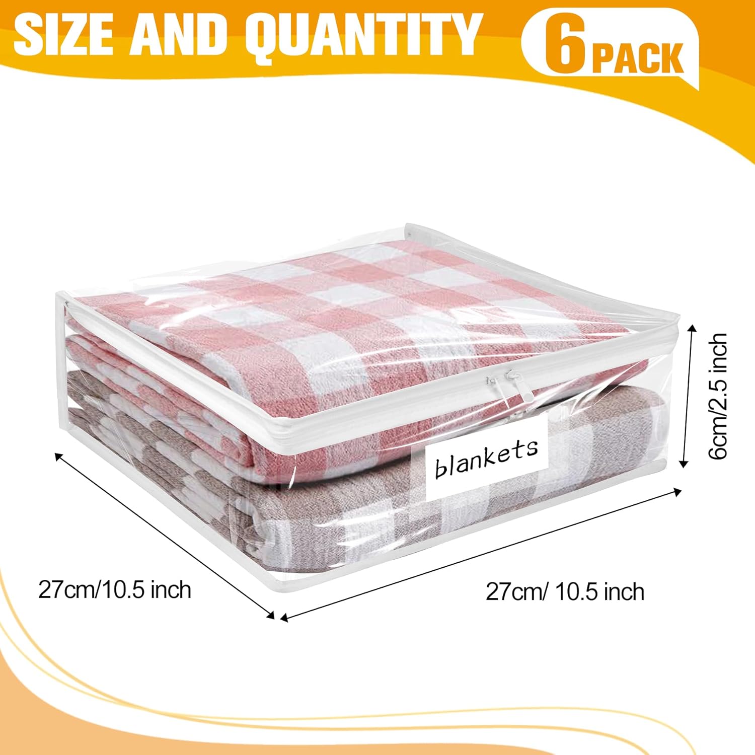 Plastic Storage Bags with Easy-Glide Zipper, Pack of 8, Durable Clear Vinyl Zippered Storage Bags for Clothes Sweaters Comforters Blankets Sheets Bedding (10.5 x 10.5 x 2.5 Inch)