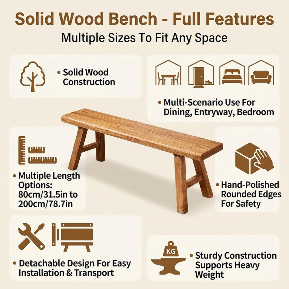 Farmhouse Indoor Wooden Living Room Dining Bench, Rustic Farmhouse Narrow Ent...