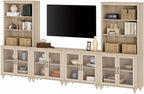 WAMPAT Entertainment Center with Bookshelves for TVs up to 75", Farmhouse Wall Unit TV Stand with Glass Doors, Media Console Table for Living Room, Bedroom & Home Theater, Light Oak