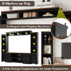 98.8" W Wall Unit Entertainment Center with Bookshelves for TVs up to 80", Modern TV Stand Media Console with Cabinets and Adjustable Shelves for Living Room (Black+Brown2)