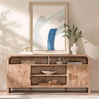 TV Stand for TVs Up to 65'' - [Unique Curved Profile, FSC-Certified Wooden Board] Entertainment Center with Adjustable Shelves and Storage Cabinet Modern Media Console for Living Room