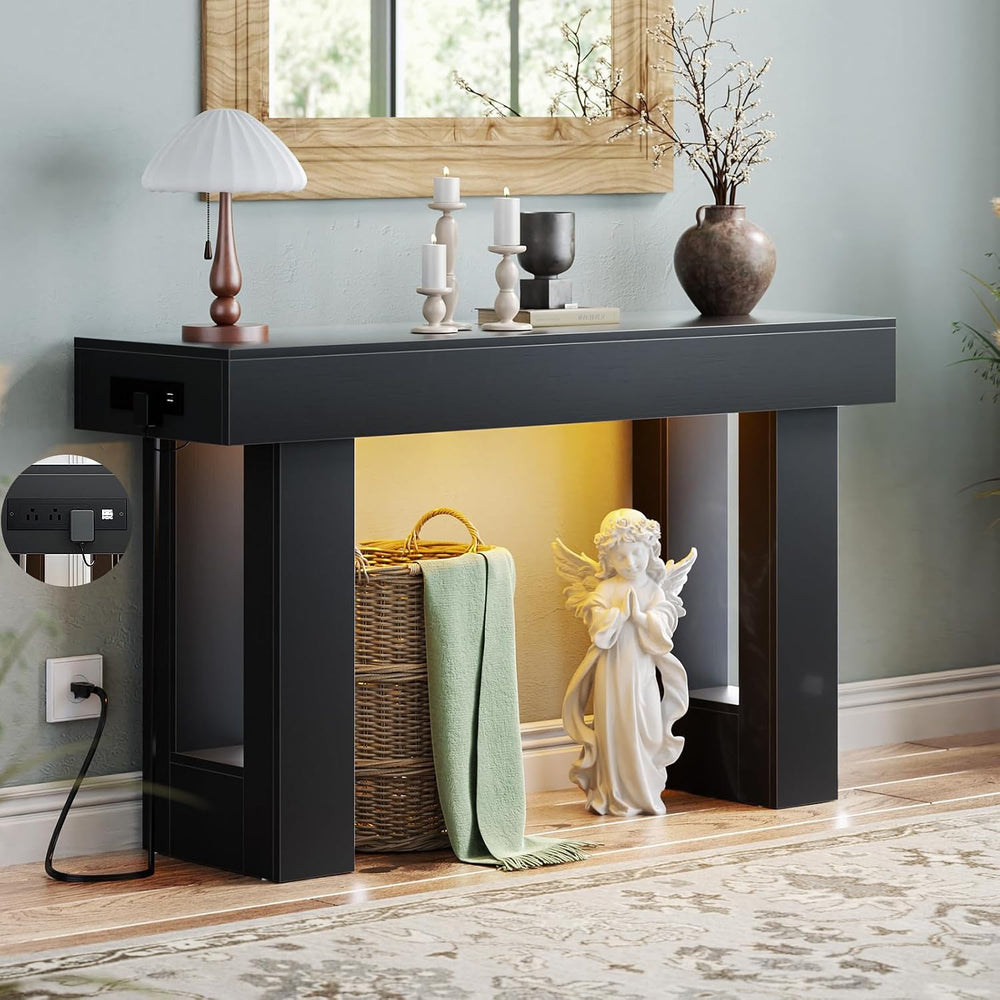 Unikito 47" Entryway Table with Sensor Light and USB Outlet, Black | Nar...