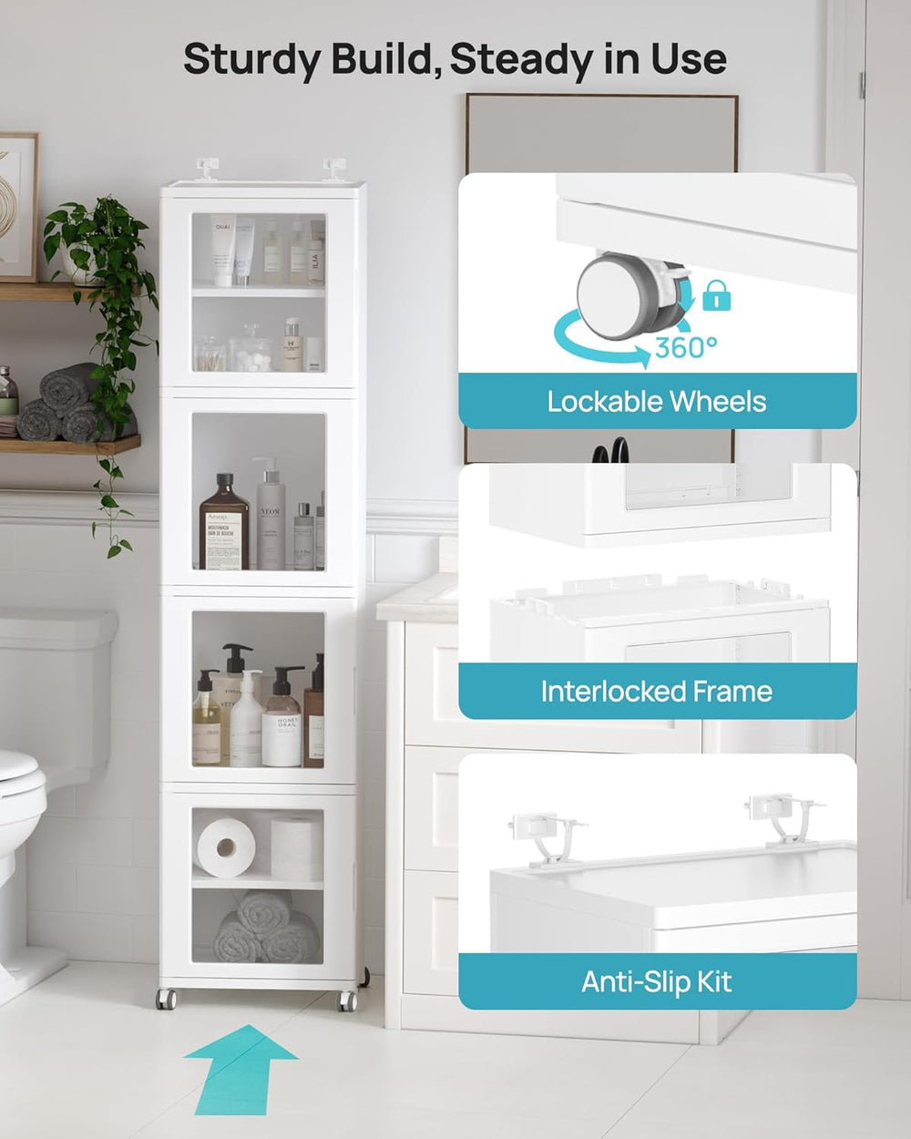 Vtopmart 63.2" Tall Slim Bathroom Storage Cabinet with 4 Adjustable Shel...