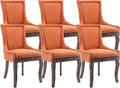 Modern Dining Chairs Set of 6, High Back Dining Chairs Side Chairs with Solid Wood Legs, Upholstered Fabric Dining Room Chairs for Dining Room Kitchen, Orange