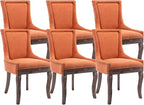 Modern Dining Chairs Set of 6, High Back Dining Chairs Side Chairs with Solid Wood Legs, Upholstered Fabric Dining Room Chairs for Dining Room Kitchen, Orange