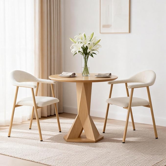 DUMOS Dining Chairs Set of 2, Linen Fabric Upholstered Kitchen Side Chairs with Curved Backrest & Metal Legs, Modern Farmhouse Accent Chairs for Dining Room Kitchen Living Room Cafe, Beige