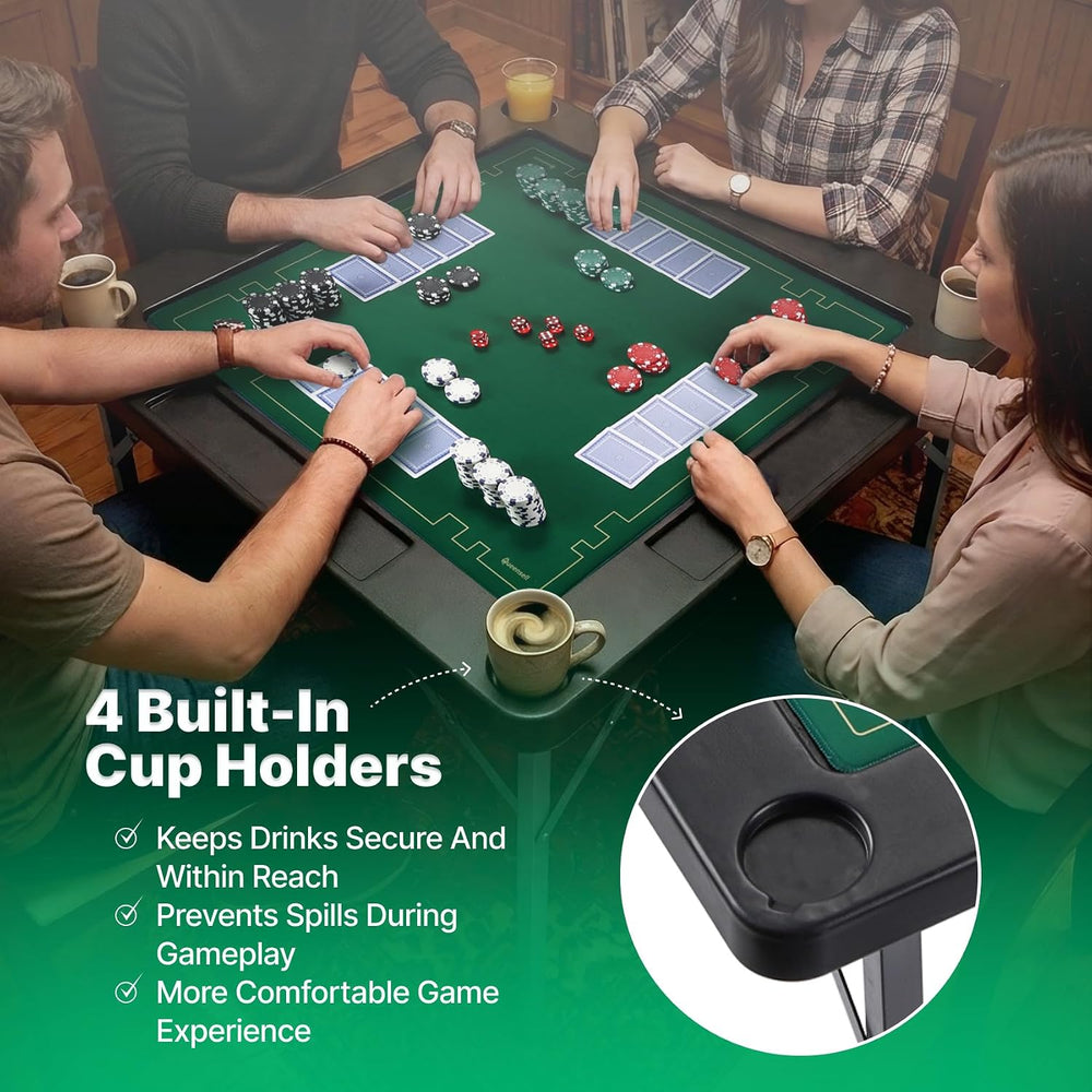 Queensell 35" Folding Game Table with Cup Holders, Domino and Mahjong Ta...