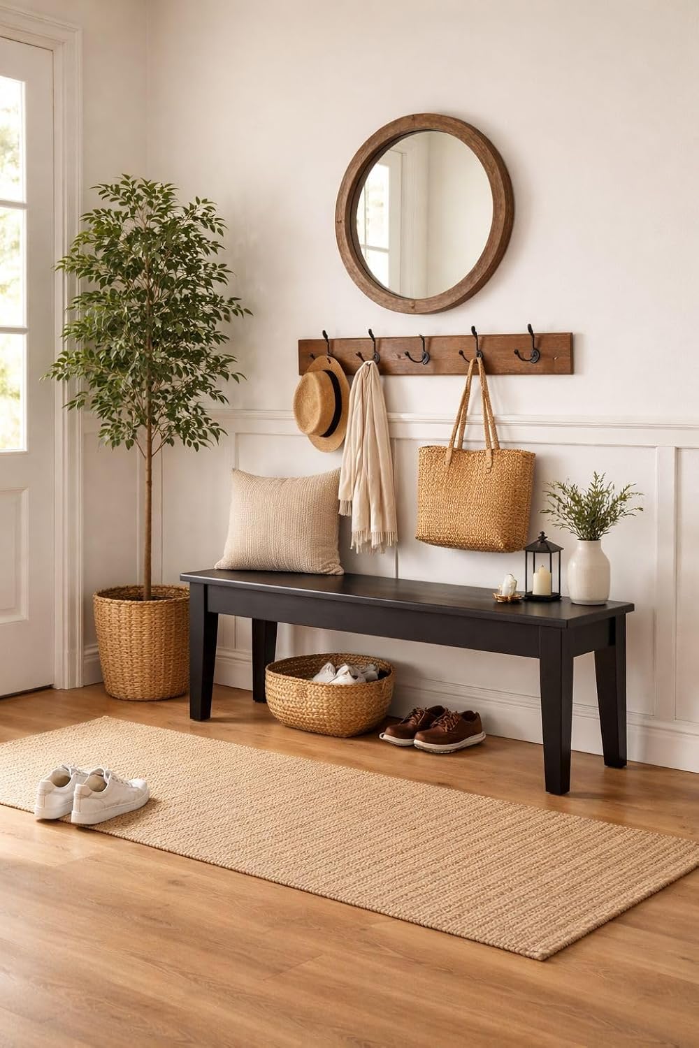 Boraam Shaker Backless Wood Bench - Black Finish