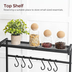 MAHANCRIS Bakers Rack with Power Outlet, Kitchen Storage Shelf with 6 Hooks, Microwave Stand with Storage, 4-Tier Coffee Bar Station, for Kitchen, Dining Room, Black BRBK35E01