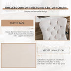 Mid Century Modern Dining Chairs Set of 8, Beige Velvet Upholstered Tufted Back, Kitchen & Dining Room Chairs, Brushed Silver Metal Legs, Nailhead Trim, Sillas para Comedor (Beige, 8 Pcs)
