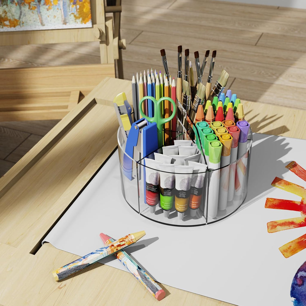 Acrylic Pen Holder, 2 Pack 360 Rotating Organizer With 6 Compartments, Desk Office Storage for 800 Pens, Markers, Crayons and Art Supplies