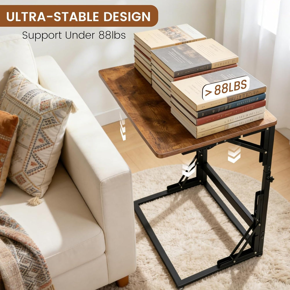 Folding Side Table, Adjustable C-Shaped End Table for Couch, Metal Frame TV T...