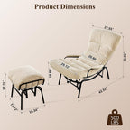 Lazy Lounge Chaise Chair with Ottoman, Cozy Accent Rocking Chairs for Adults with Arm Cushion Armrest, Comfy Reading Book Chair with Gilder Ottomans for Bedroom Living Room, Beige, Sherpa Fabric