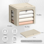 CYhom 3Pack Frame Storage Box - Clothes Storage Bin Bags Oxford Fabric Foldable Stackable Container Organizer Set with Clear Window & Carry Handles (Beige, X-Small-36L)
