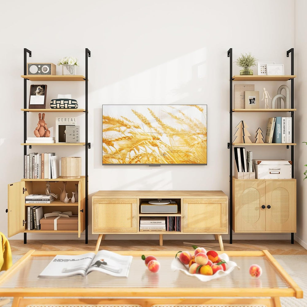 GIANTEX 72.5" Ladder Bookshelf with Cabinet, 6-Tier Tall Wall Mounted Bo...