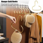 6 Pcs Hat Hanger Gold Hooks Organizer, Metal Shawl Belt Scarf Caps Tie Purse Storage Hangers Organizers Non-Slip Easy Access Open Hook Space Saving Multi-Functional Hooks