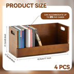 CroBlissful 4 Pack Wooden DVD Storage Organizer Boxes, Holds 104 DVDs (26 Each), Solid Wood Media Storage with Carry Handles for DVDs, CDs, Blu-ray Discs, Movie Cases and Cassette Tapes, Brown