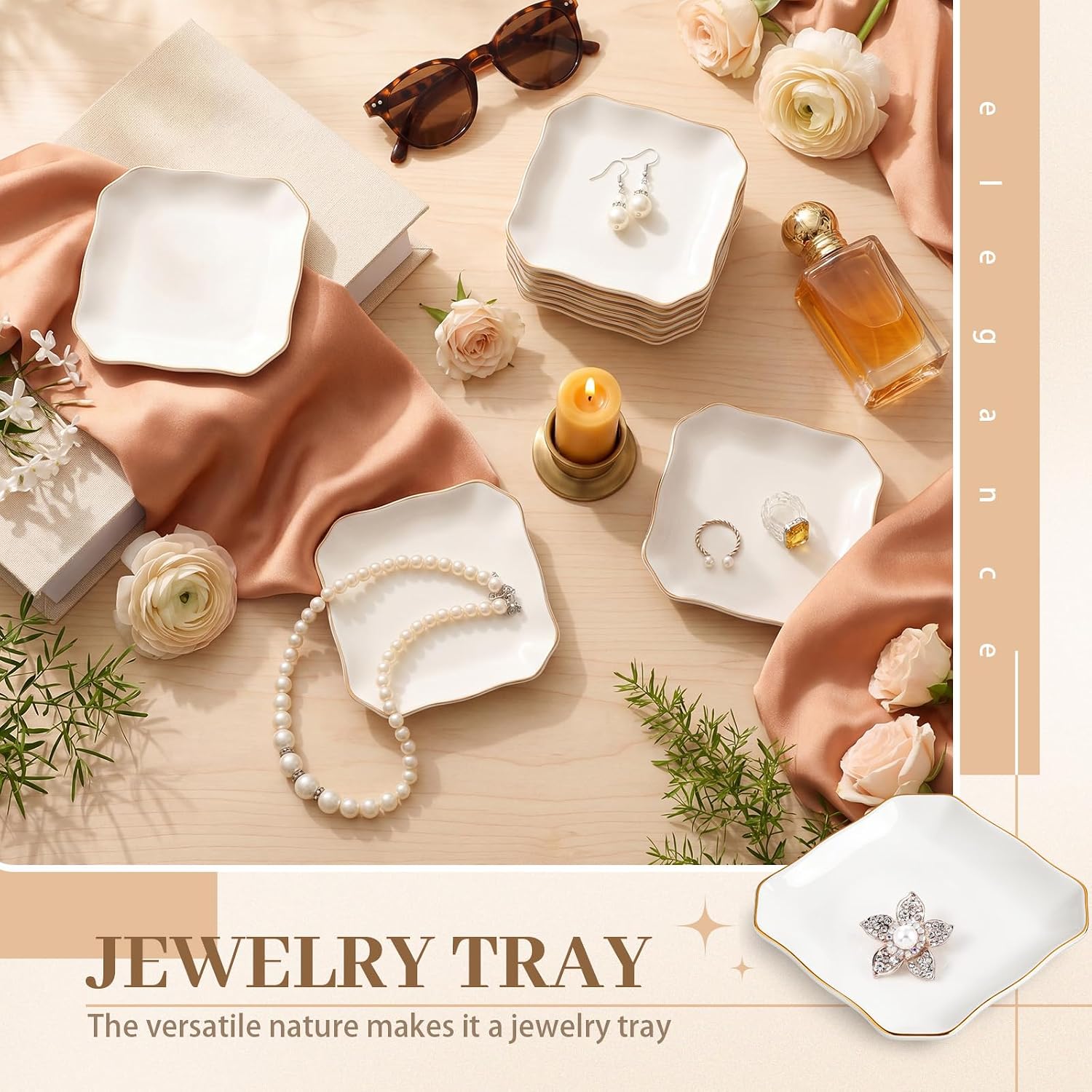 Shappy 12 Pcs Ceramic Jewelry Tray 4.5 in Ring Dish Bulk Decorative Trinket Dish for Bridal Christmas Birthdays Gifts