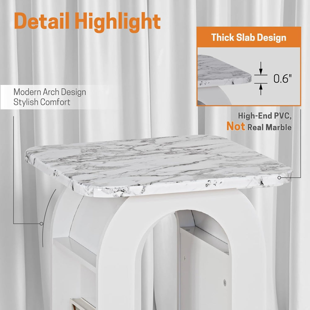 Furnaza End Table Set of 2,Marble Top Beside Table with LED Stip,Nightstand S...