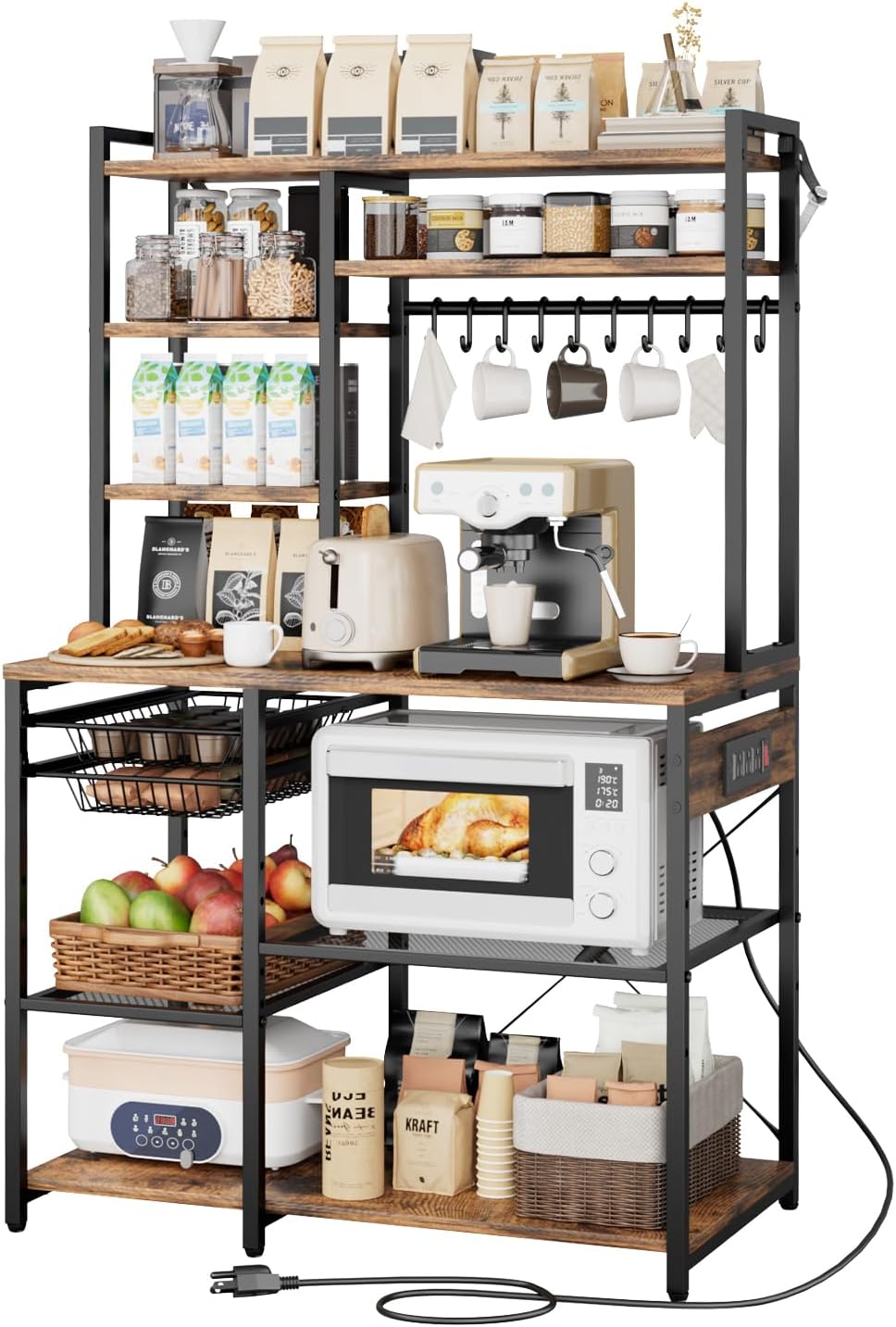 VEVOR Kitchen Bakers Rack with Power Outlets, 35.4x15.7x70.9 Inch Microwave S...