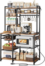 VEVOR Kitchen Bakers Rack with Power Outlets, 35.4x15.7x70.9 Inch Microwave Stand with Built-in Power Strip & 5 Ft Cord, 10 S-Shaped Hooks, for Dish Storage, Spice Jars, Coffee Bar Organization
