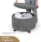 Athena Collection 24.5 Inch Small Ottoman with Storage, Round Linen Fabric Storage Ottoman Foot Rest with Removable Lid, Multipurpose Footstool Footrest for Livingroom, Bedroom, Dorm, Dark Grey