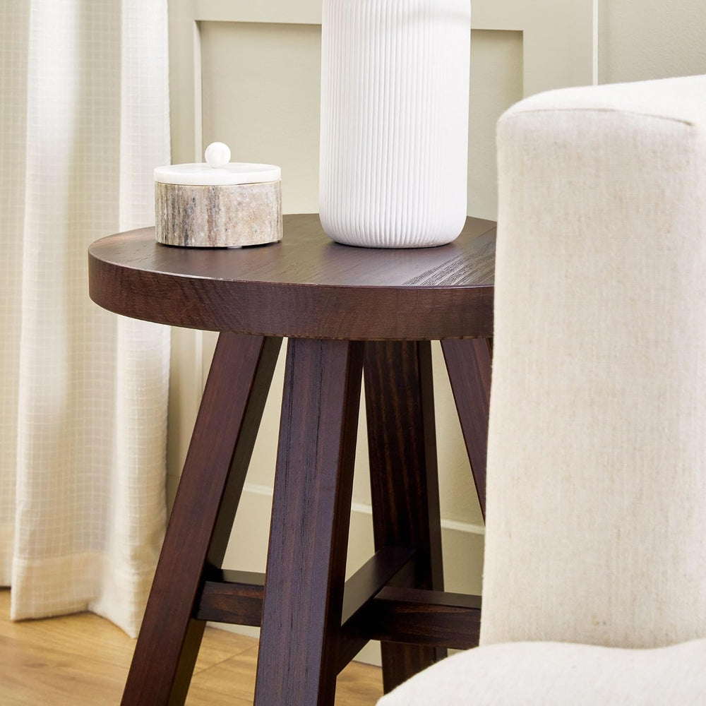 Walker Edison Colt Modern Farmhouse Solid Wood Round Side Table, 18 Inch, Esp...