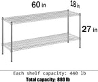 18" Deep x 60" Wide x 27" Height Wire Shelving Kit | 2-Tier | NSF Commercial Storage Rack Unit