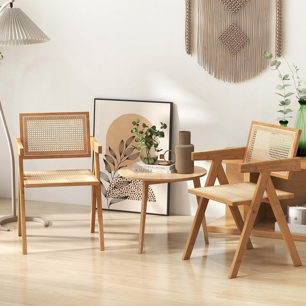 GIANTEX Rattan Dining Chairs Set of 2, Boho Cane Living Room Chairs, Max Load...