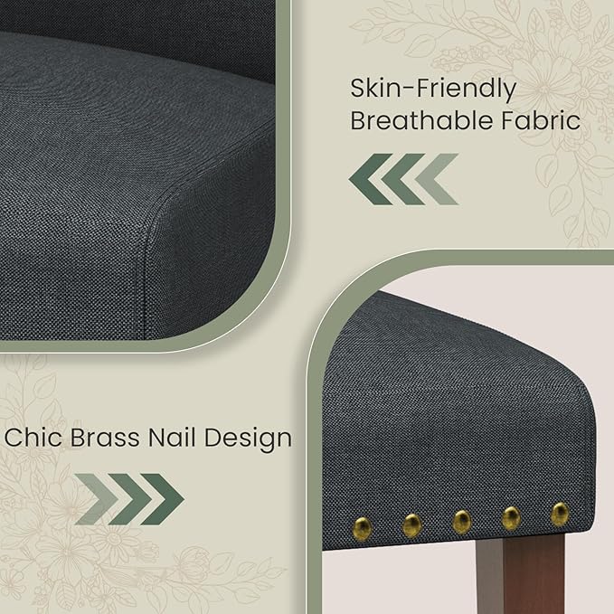 TLSUNNY Upholstered Dining Chairs Set of 2/4, Tufted Parsons Design with Nail Head Trim, Solid Wood Legs and Padded Seat, Comfortable Fabric for Dining Room, Kitchen (Gray, Set of 2)