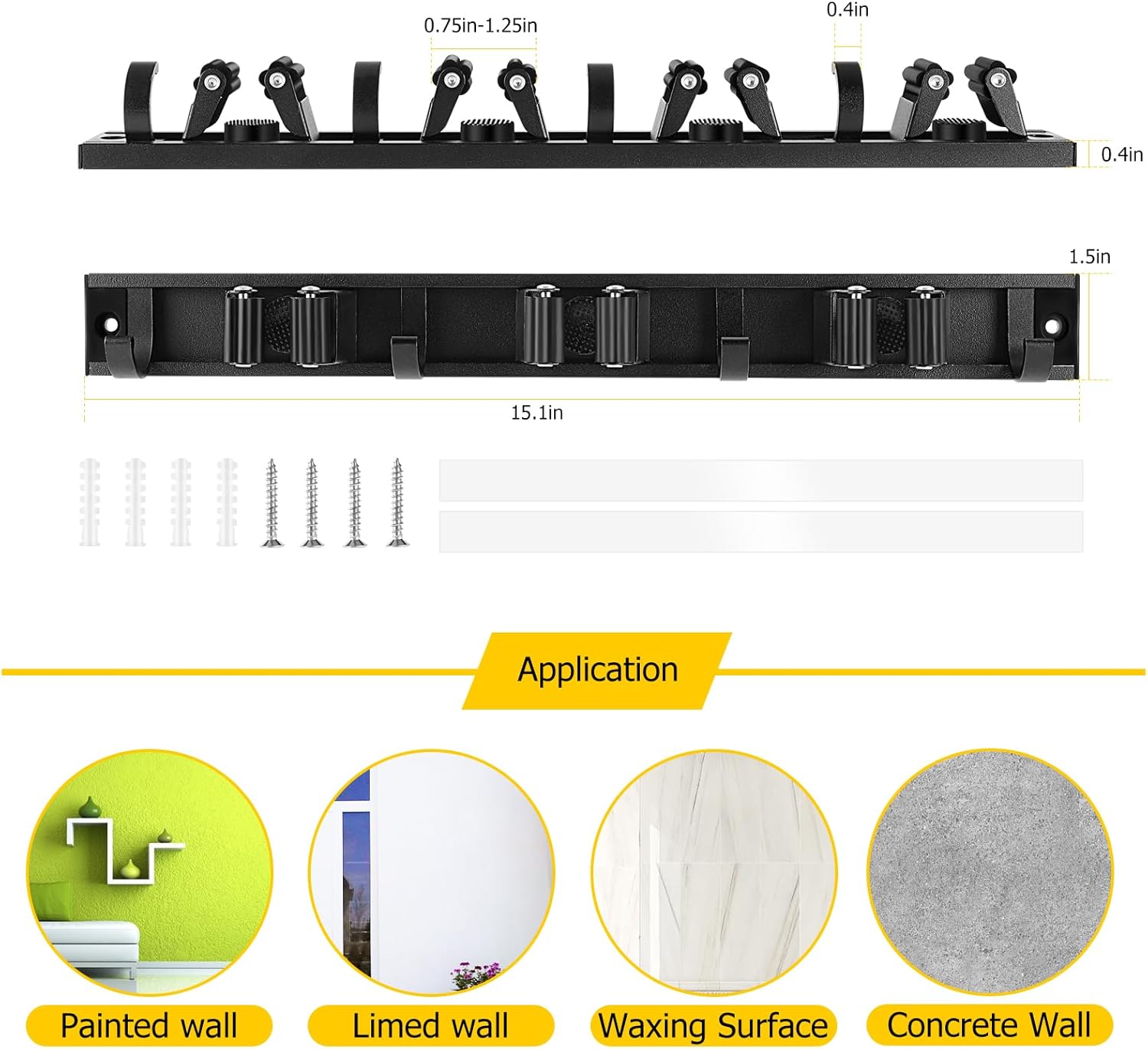 SLIIMU Movable 30'' Broom and Mop Holder Wall Mount with Sliding 7 Racks 8 Hooks, Storage Organizer Wall Hanger, Cleaning Tool Hanging Grippers for Kitchen Bathroom Garden Garage Laundry Home Closet