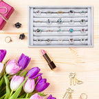 Valyria Velvet 7 Slots Ring Earrings Trays Showcase Display Jewelry Organizer (White PU Leather)