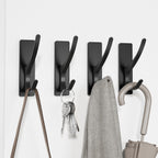 pickpiff Self Adhesive Coat Hooks for Hanging, Heavy Duty Stainless Double Wall Hook for Towel, Backpack, Hat, Sturdy Metal Hanger for Bathroom, Bedroom, Door, Wall Mounted, 10 Pack, Matt Black