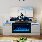 oneinmil Fireplace TV Stand with 36" Electric Fireplace, LED Light Entertainment Center, Modern Wood Texture Entertainment Stand with Highlight Storage Cabinet for TVs Up to 80", 70 inches, Grey