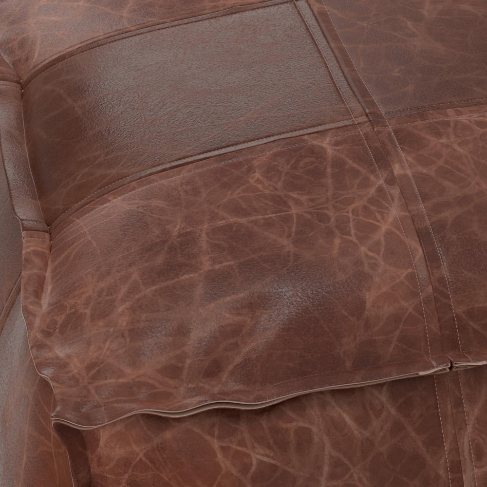 SIMPLIHOME Brody 26" Wide Genuine Leather Square Pouf in Distressed Brow...