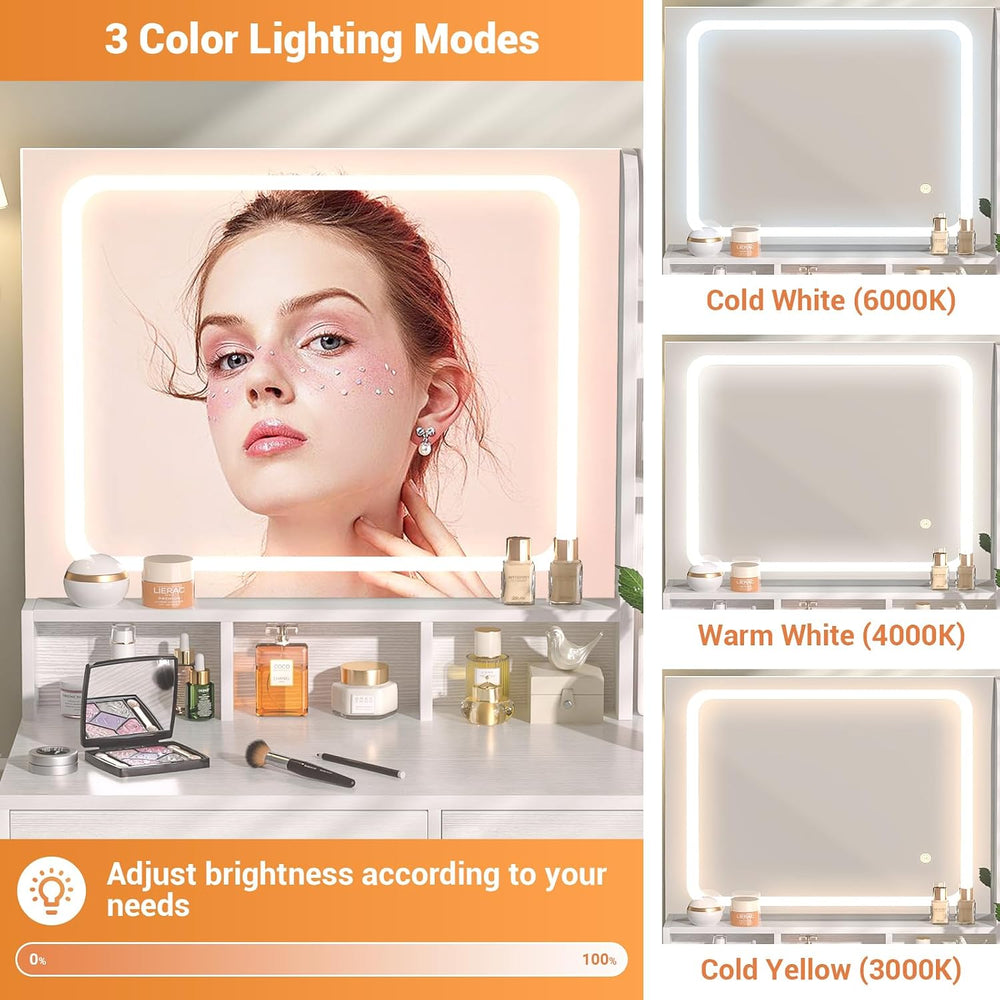 Small Vanity Desk, Vanity Desk with Mirror and Lights, Makeup Vanity Desks wi...
