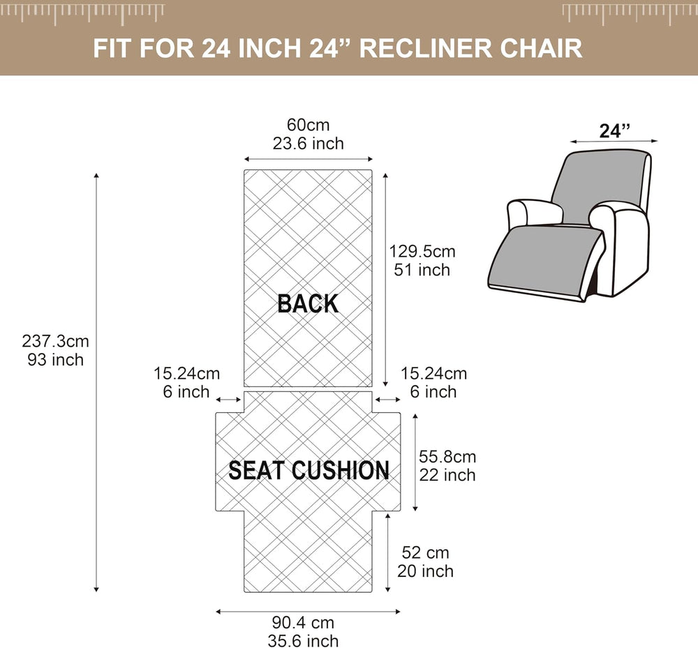 Genina Waterproof Recliner Chair Cover, Non-Slip Washable, 23.6"