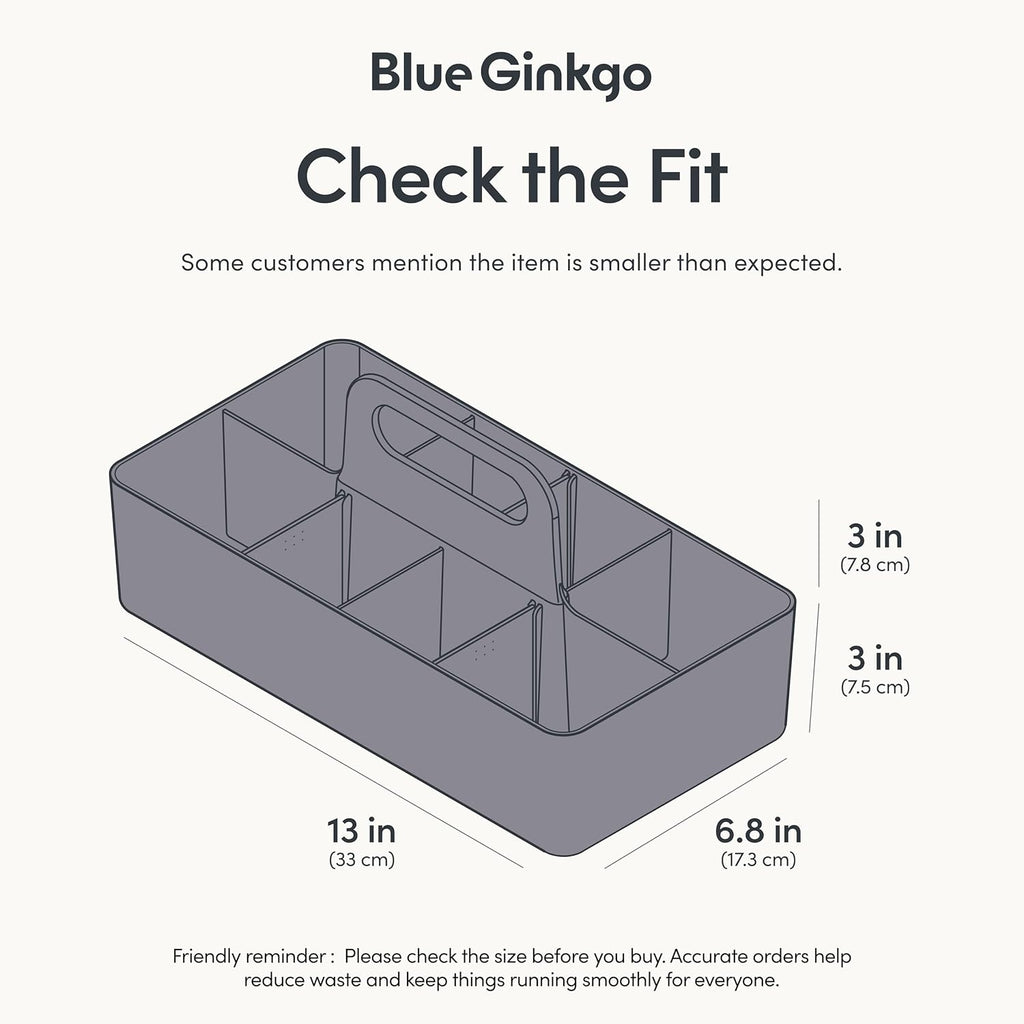 BLUE GINKGO Stackable Organizer Caddy – Korean-Made Portable Tote for Bathroom, Office, Crafts, or School Supplies (Long Rectangle, Gray)