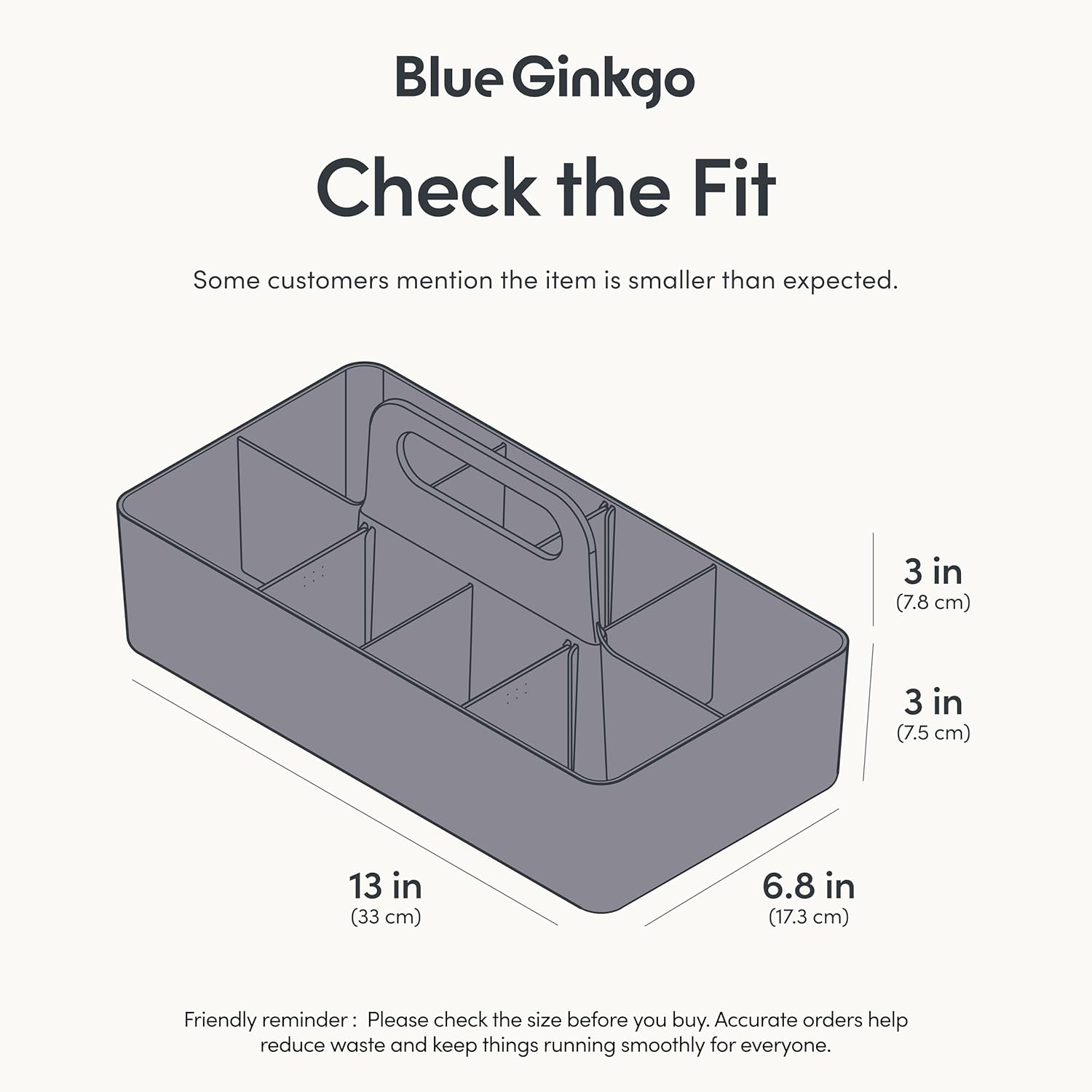 BLUE GINKGO Stackable Organizer Caddy – Korean-Made Portable Tote for Bathroom, Office, Crafts, or School Supplies (Long Rectangle, Gray)