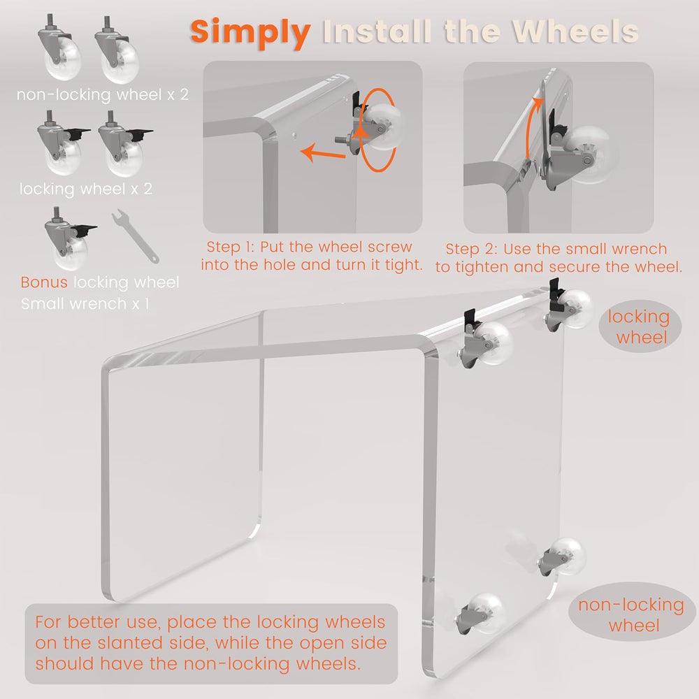 C Shaped Side Table for Sofa, Heavy Clear Acrylic Mobile End Table on Wheels,...