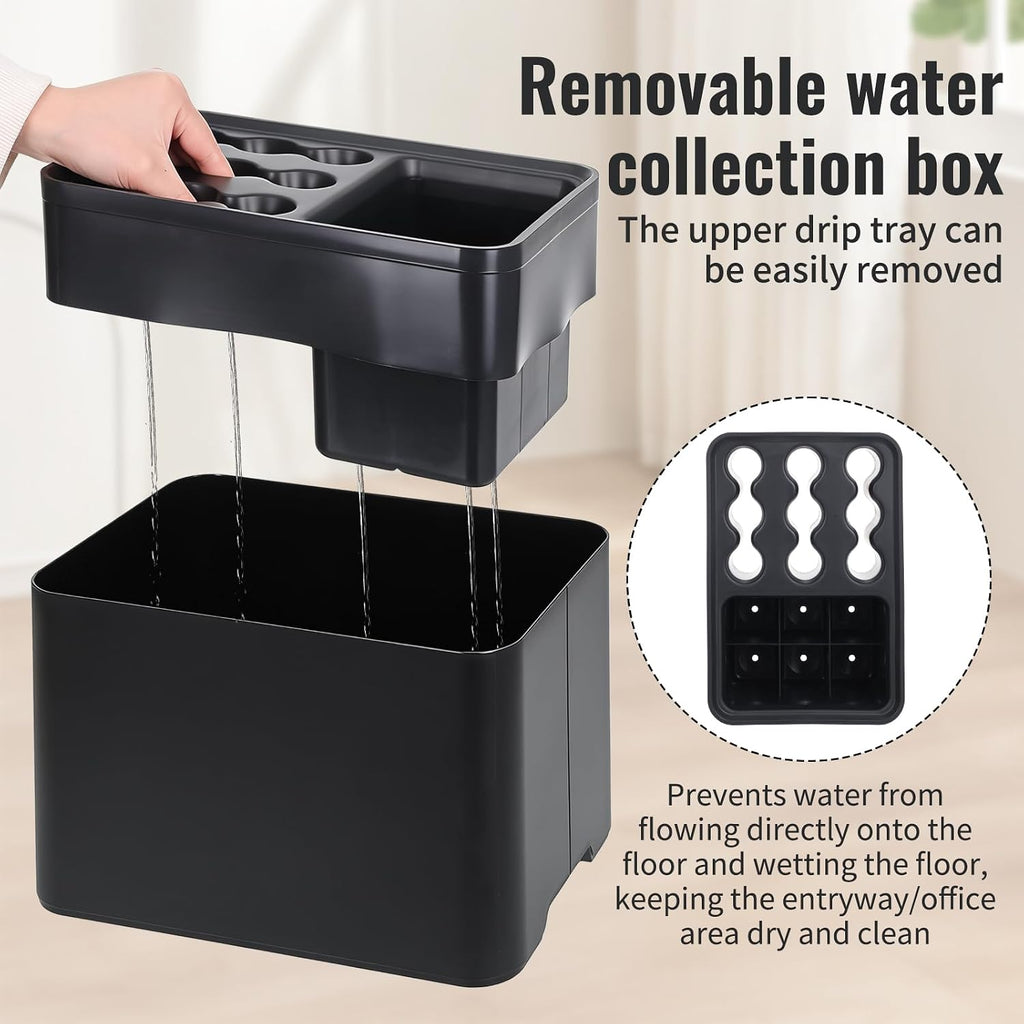 15 Umbrella Holder with Drip Tray, Umbrella Storage Indoor, Umbrellas Stand Rack Space, Saving Storage Organizer, Compact Umbrella Holder Indoor, Home Office Decor