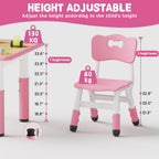 Brelley Height Adjustable Toddler Table and 2 Chairs Set, Pink | Table Supports 280 lbs, Wooden Drawing Activity Desk, Classroom/Daycare/Home, Children Multi-Activity Table for Ages 3-8