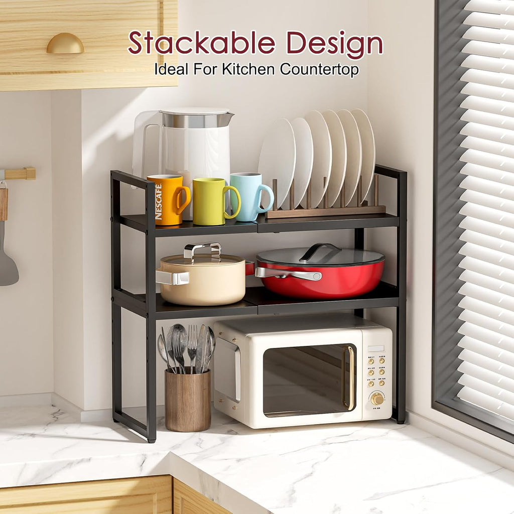 Expandable Kitchen Storage Shelves,110LBS Heavy Duty Metal Garage Shelving Units For Pot Pans Appliance,Adjustable Small Storage Shelf Rack Organizer For Kitchen Countertop Under Cabinet Garage Pantry