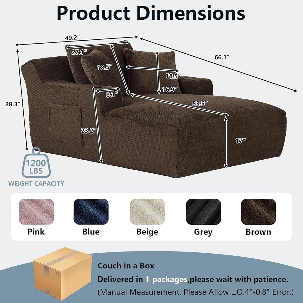 49.2"Oversized Chaise Lounge Chair Indoor,Faux Fur Reading Chair with Cu...