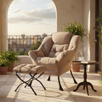 Tiita Lazy Chair with Ottoman, Modern Large Accent Lounge Armchair, Comfy Leisure Sofa Reading Chair with Footrest for Bedroom, Living Room, Dorm Rooms, Garden and Courtyard, Velvet Khaki