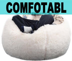 Fluffy Stuffed Animal Storage Bean Bag Chair Cover (No Filler), Faux Fur Comfy Bean Bag Cover for Organizing Plush Toys or Textile, for Adults Teens Kids Girls, Beige